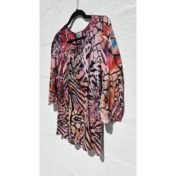 Chicos Womens Top Size 0 Small Pink Ombre Multicolor Embellished Animal Print - Picture 2 of 7